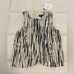Theory Silk Tank top, blue and white abstract stripe pattern.